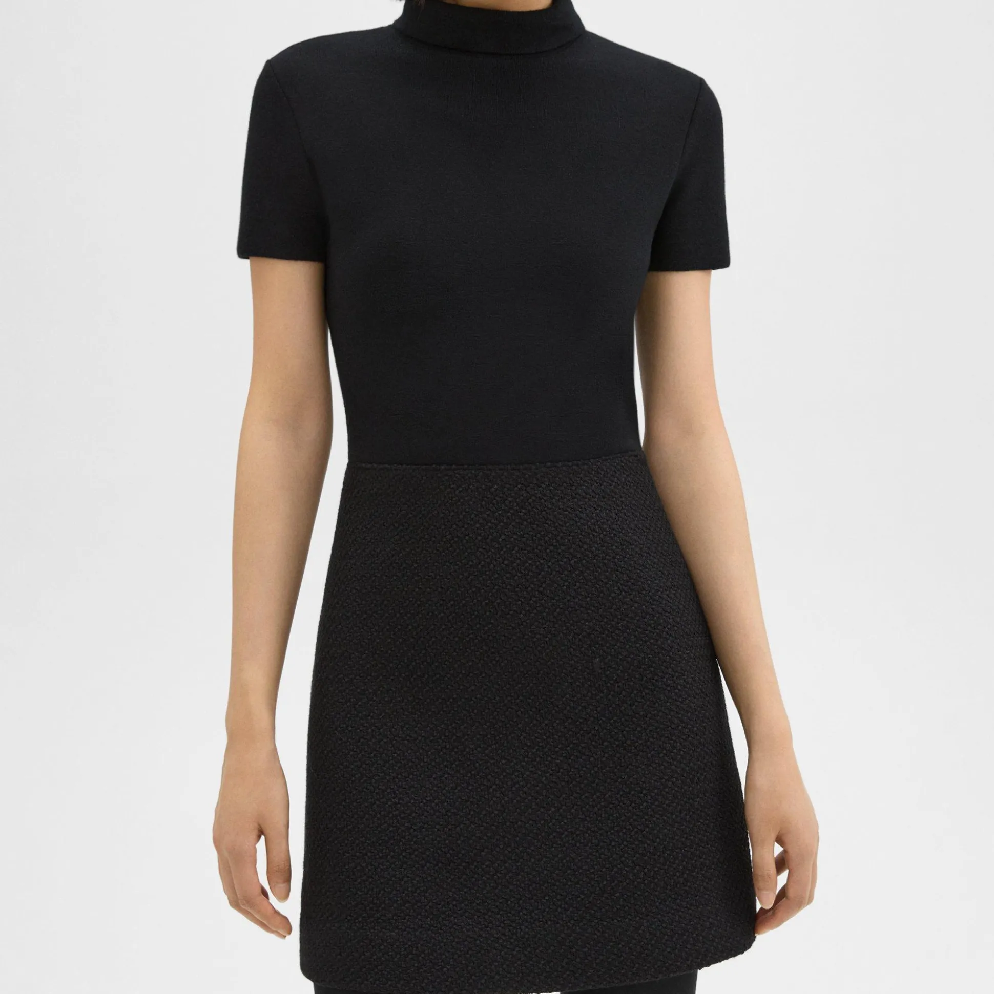Theory Knit Combo Dress In Wool-Blend Tweed-Women Dresses