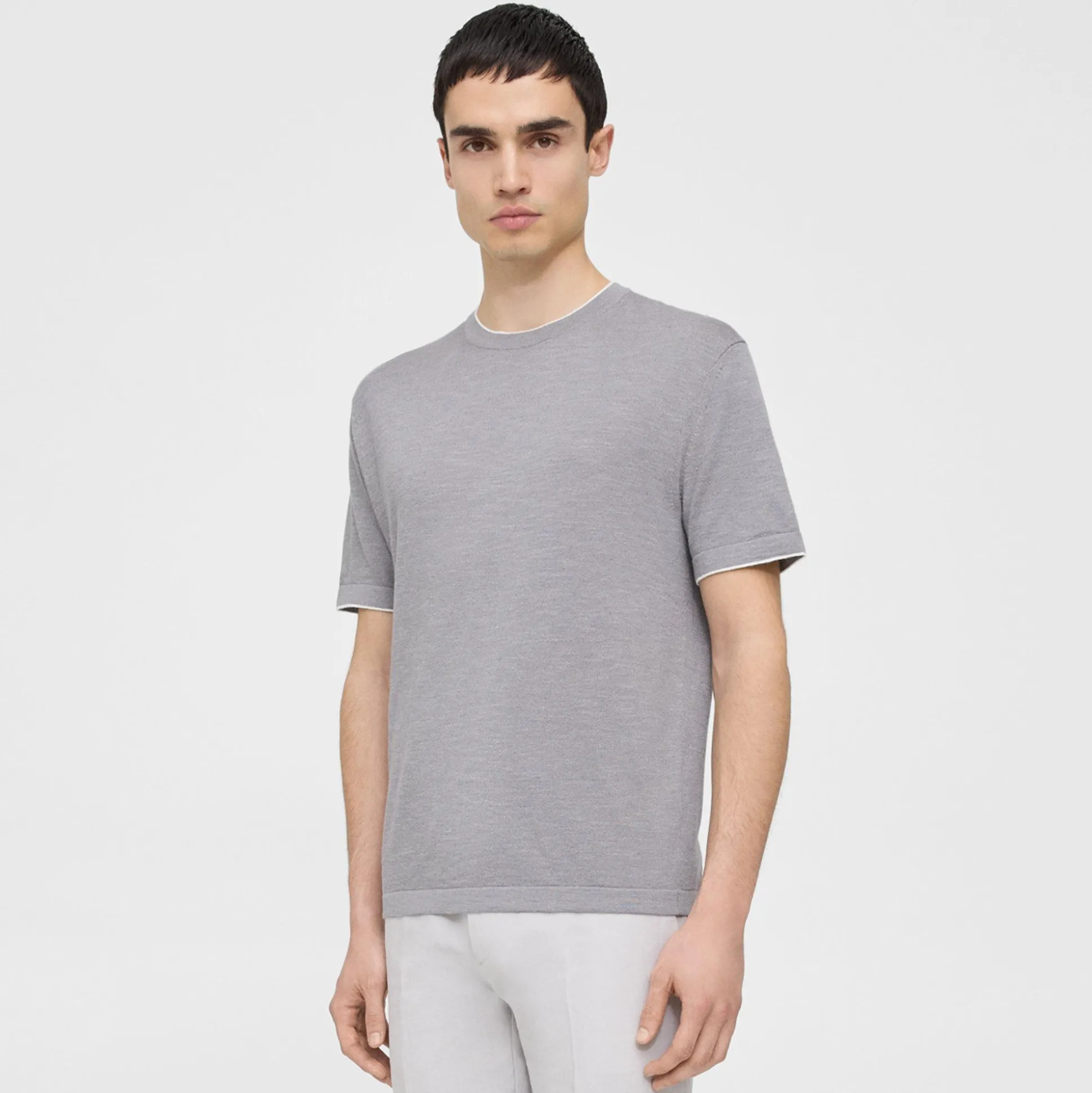 Theory Kolben Short-Sleeve Tee In Cotton-Linen-Men T-shirts + Polos|Sweaters + Cardigans
