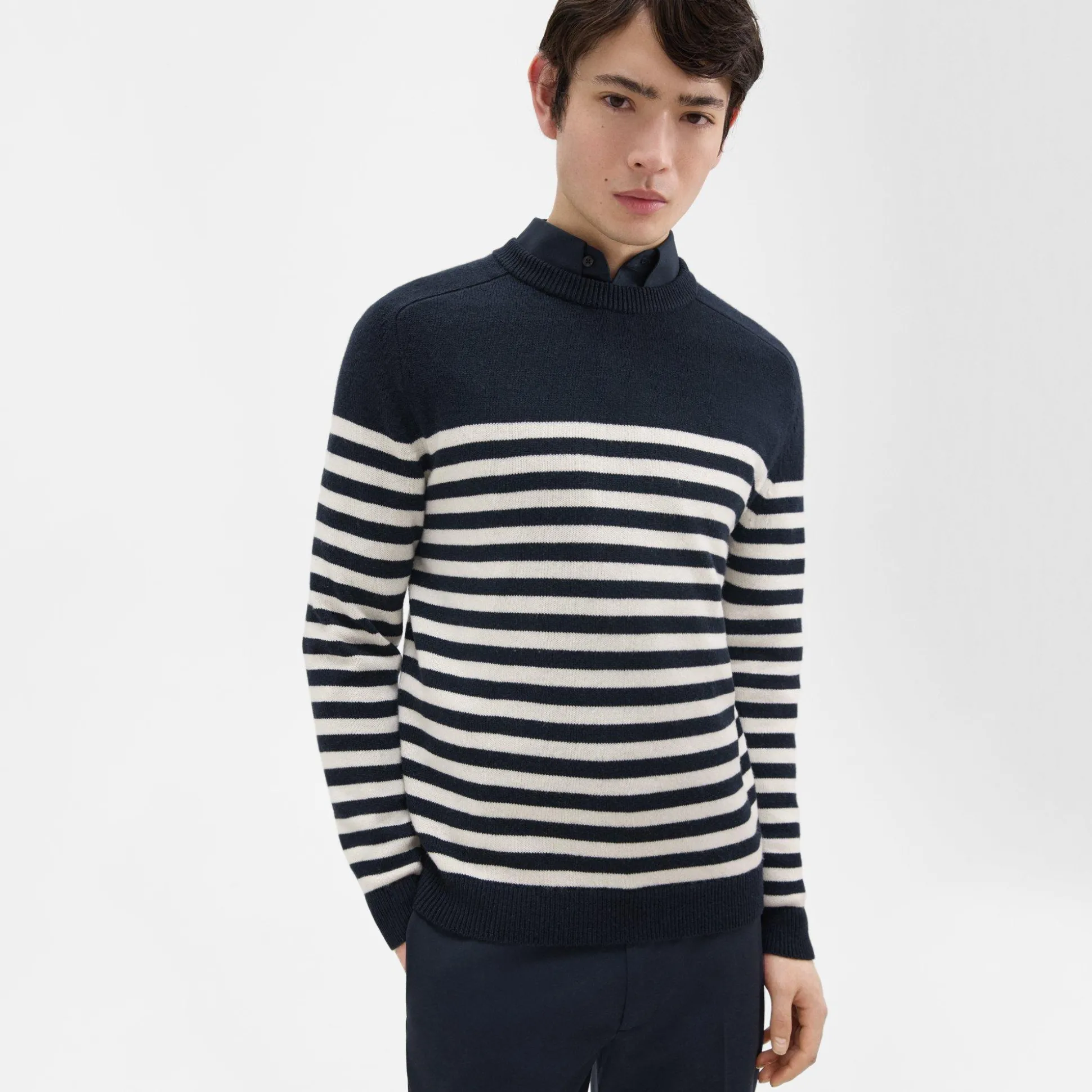 Theory Latho Striped Sweater In Wool-Cashmere-Men Sweaters + Cardigans