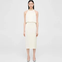 Theory Layered Tank Dress In Crushed Satin-Women Dresses
