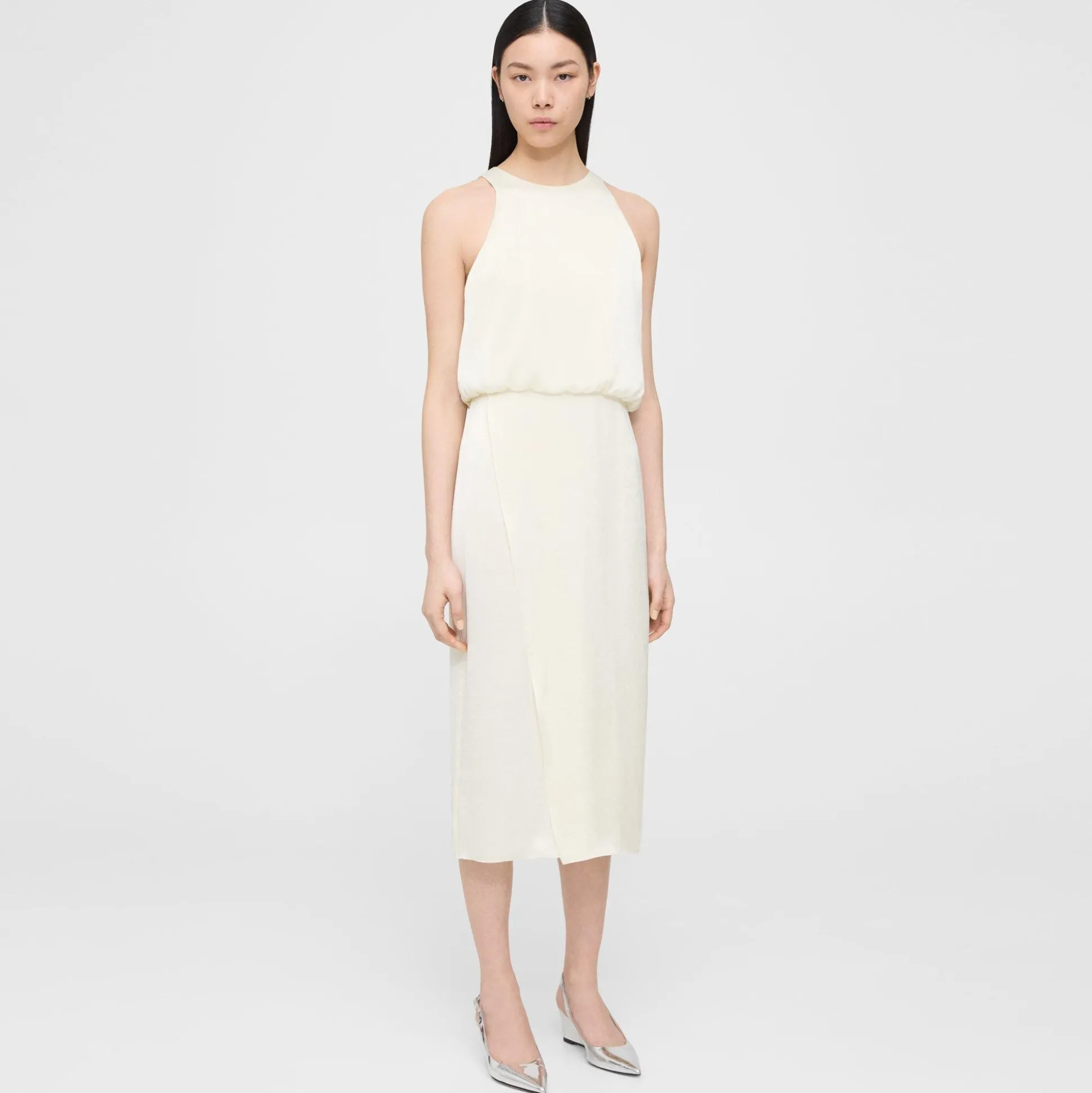 Theory Layered Tank Dress In Crushed Satin-Women Dresses