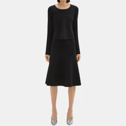 Theory Layered Trumpet Dress In Crepe Knit-Women Dresses
