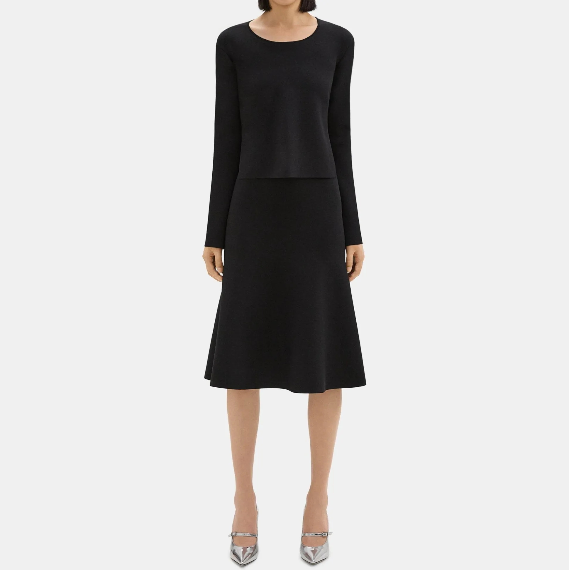 Theory Layered Trumpet Dress In Crepe Knit-Women Dresses
