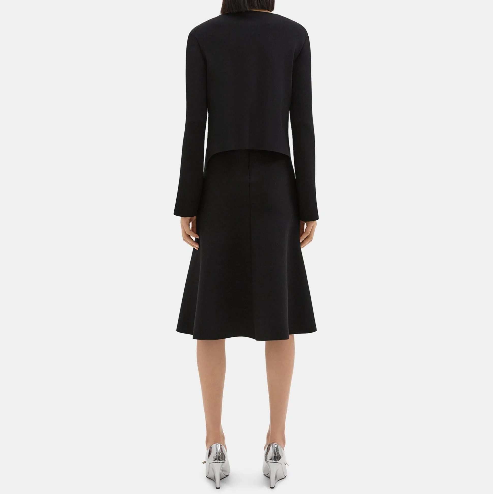 Theory Layered Trumpet Dress In Crepe Knit-Women Dresses
