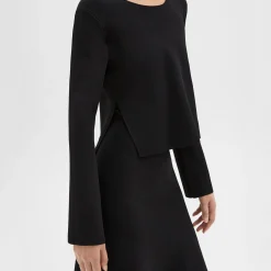 Theory Layered Trumpet Dress In Crepe Knit-Women Dresses