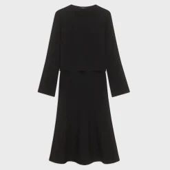 Theory Layered Trumpet Dress In Crepe Knit-Women Dresses