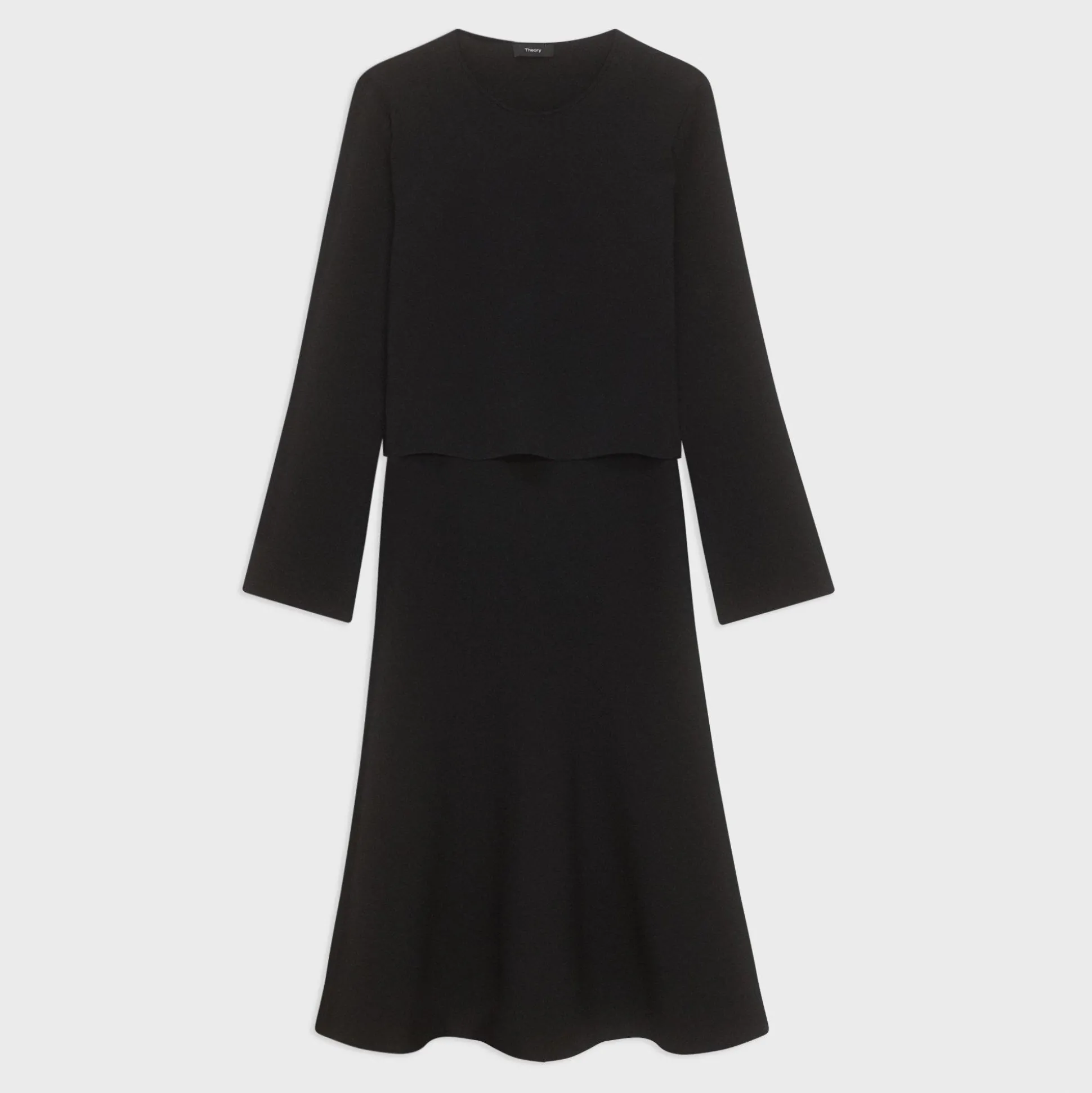 Theory Layered Trumpet Dress In Crepe Knit-Women Dresses