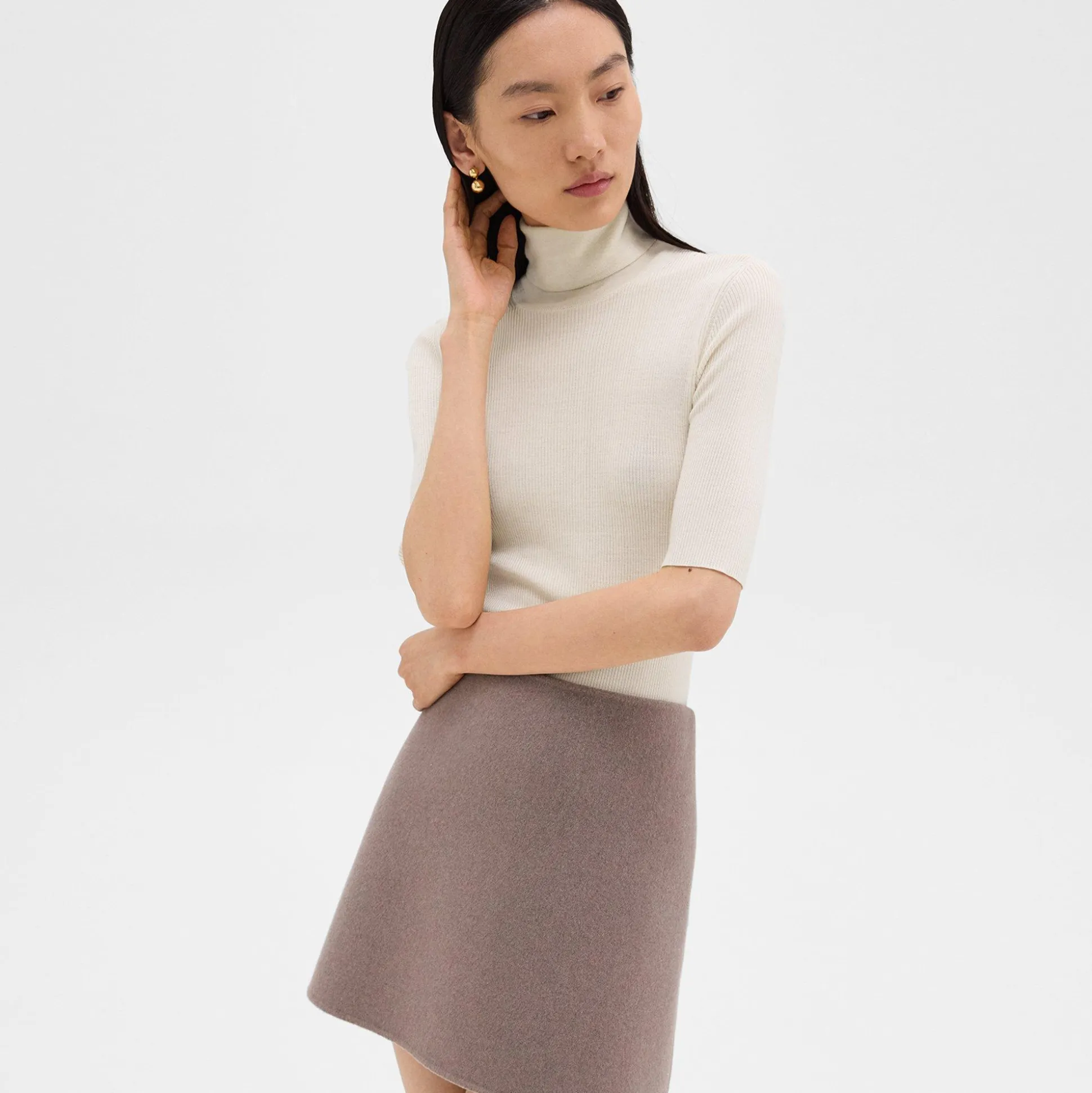 Theory Leenda Short-Sleeve Turtleneck In Regal Wool-Women Tops|Sweaters + Cardigans