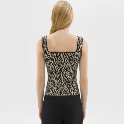 Theory Leopard Jacquard Sweater Shell In Cotton Blend-Women Sweaters + Cardigans