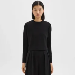 Theory Long Sleeve Crop Top In Admiral Crepe-Women Tops