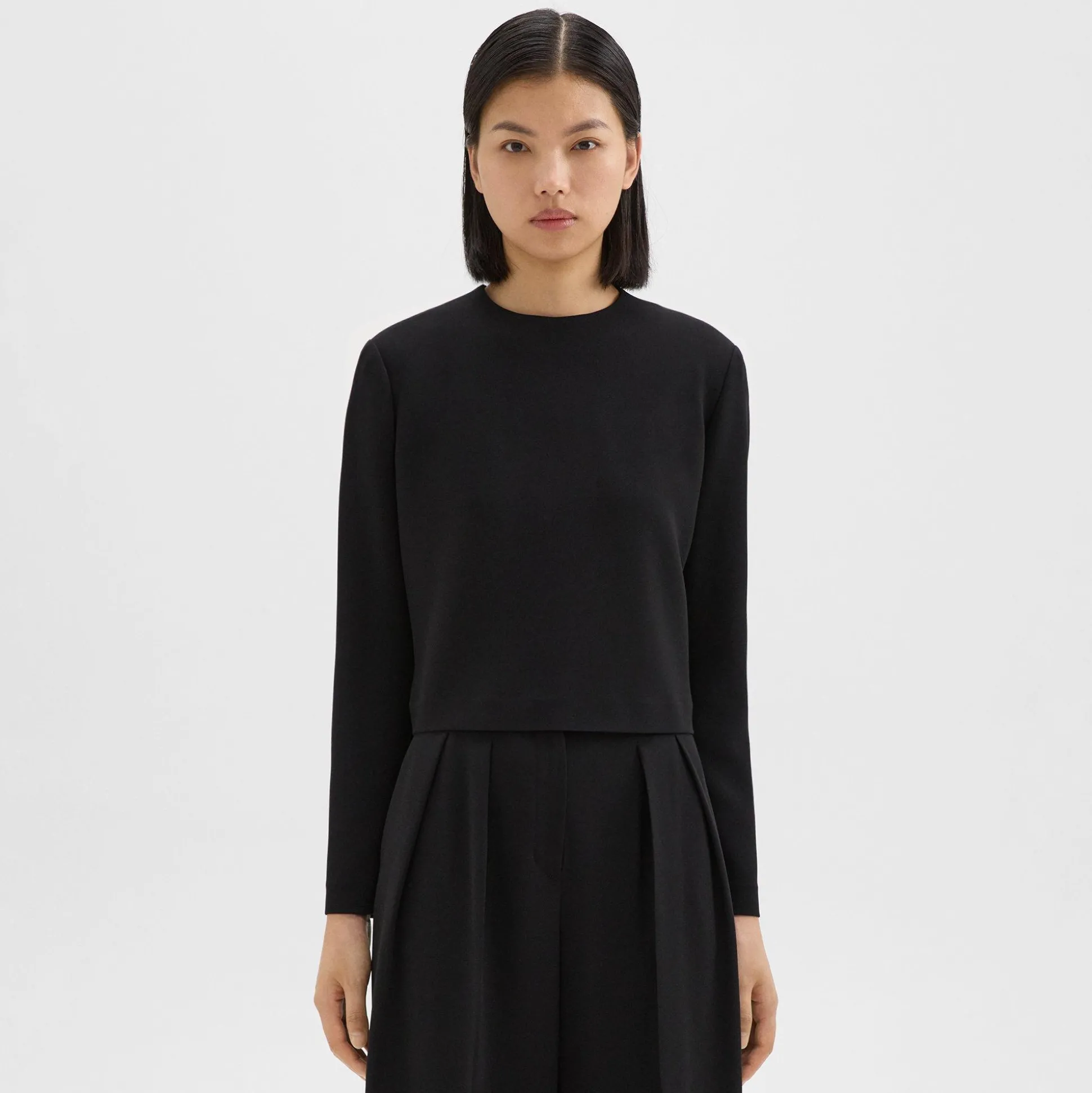 Theory Long Sleeve Crop Top In Admiral Crepe-Women Tops