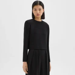 Theory Long Sleeve Crop Top In Admiral Crepe-Women Tops