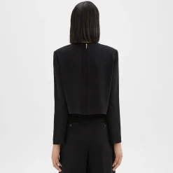 Theory Long Sleeve Crop Top In Admiral Crepe-Women Tops