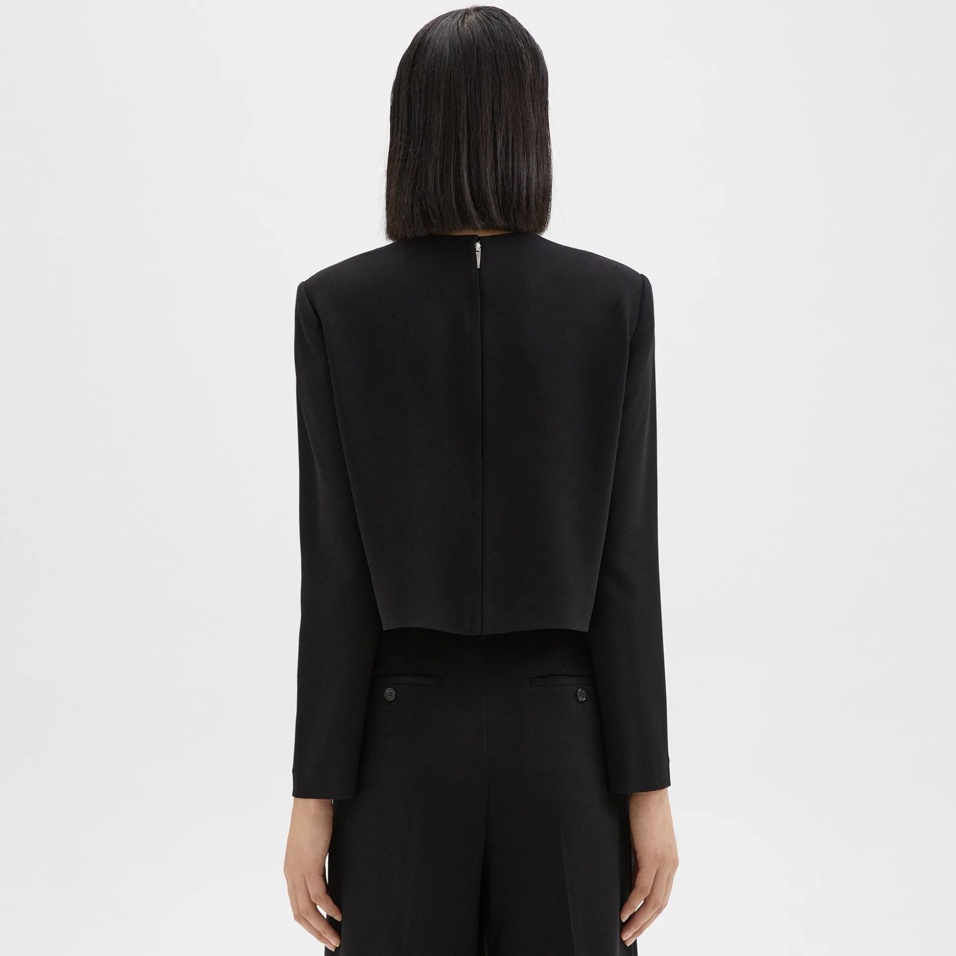 Theory Long Sleeve Crop Top In Admiral Crepe-Women Tops
