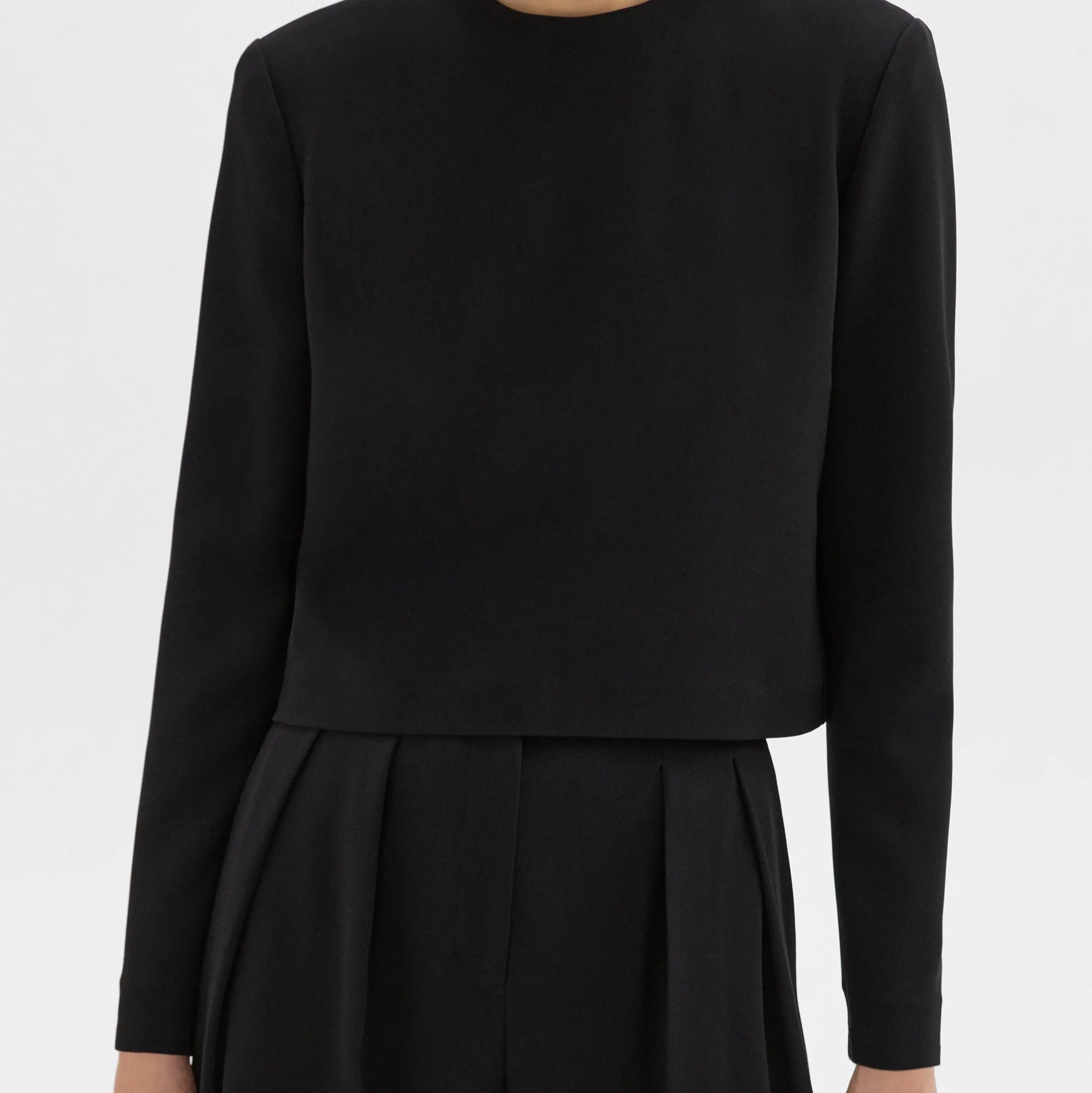 Theory Long Sleeve Crop Top In Admiral Crepe-Women Tops