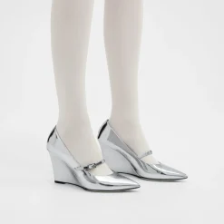 Theory Mary Jane Wedge In Metallic Leather-Women Shoes