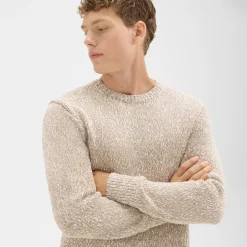 Theory Mauno Crewneck Sweater In Heathered Cotton-Men Sweaters + Cardigans