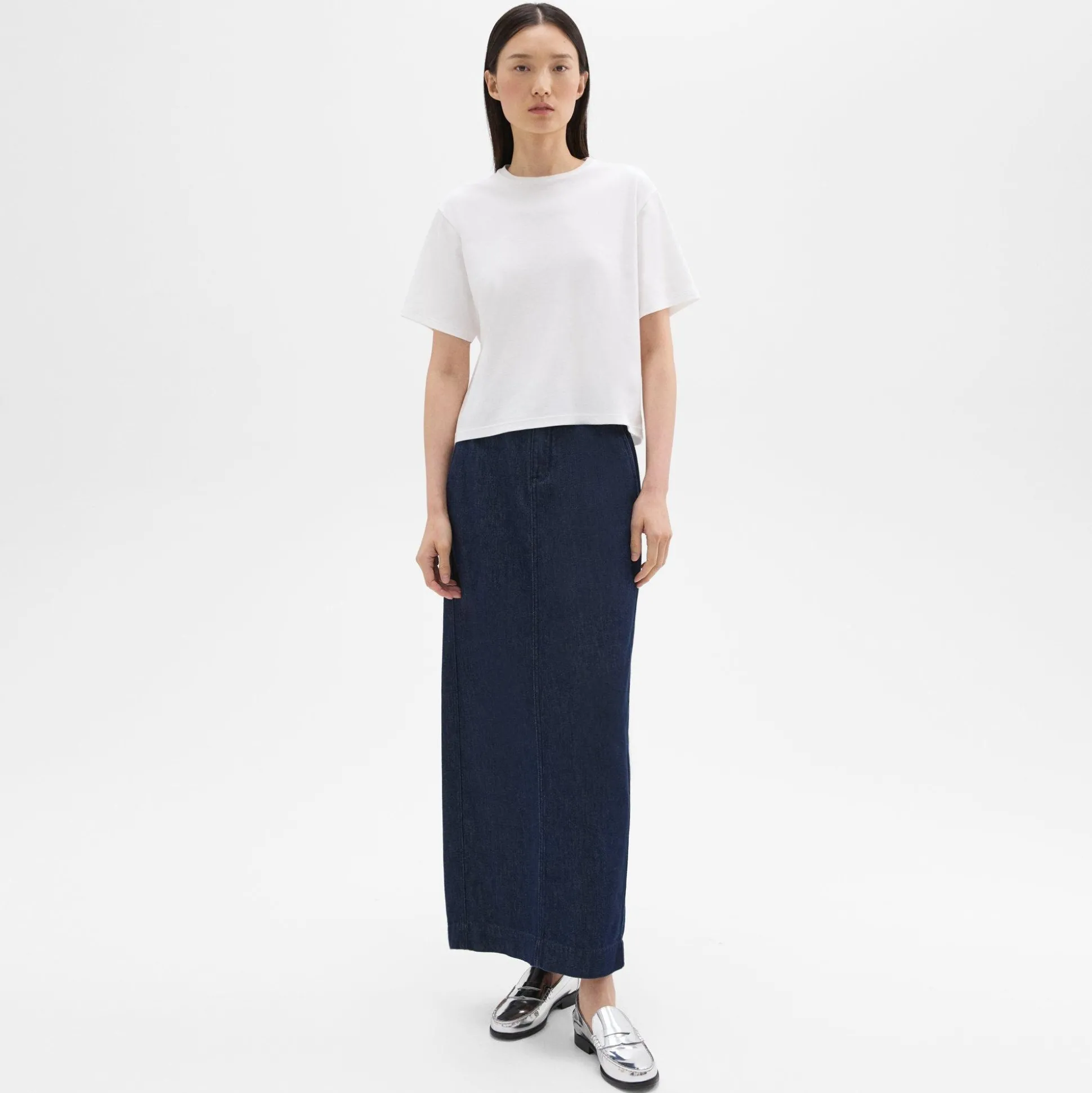 Theory Maxi Trouser Skirt In Denim-Women Skirts