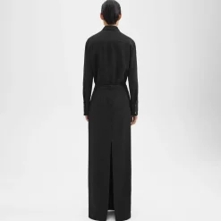 Theory Maxi Trouser Skirt In Wool Canvas-Women Skirts