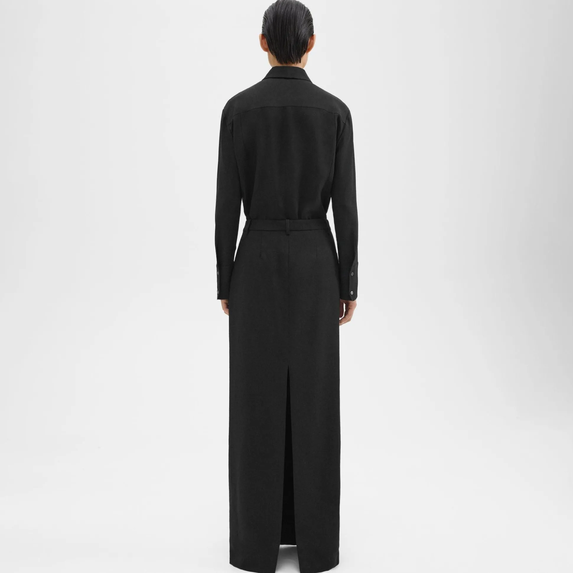 Theory Maxi Trouser Skirt In Wool Canvas-Women Skirts