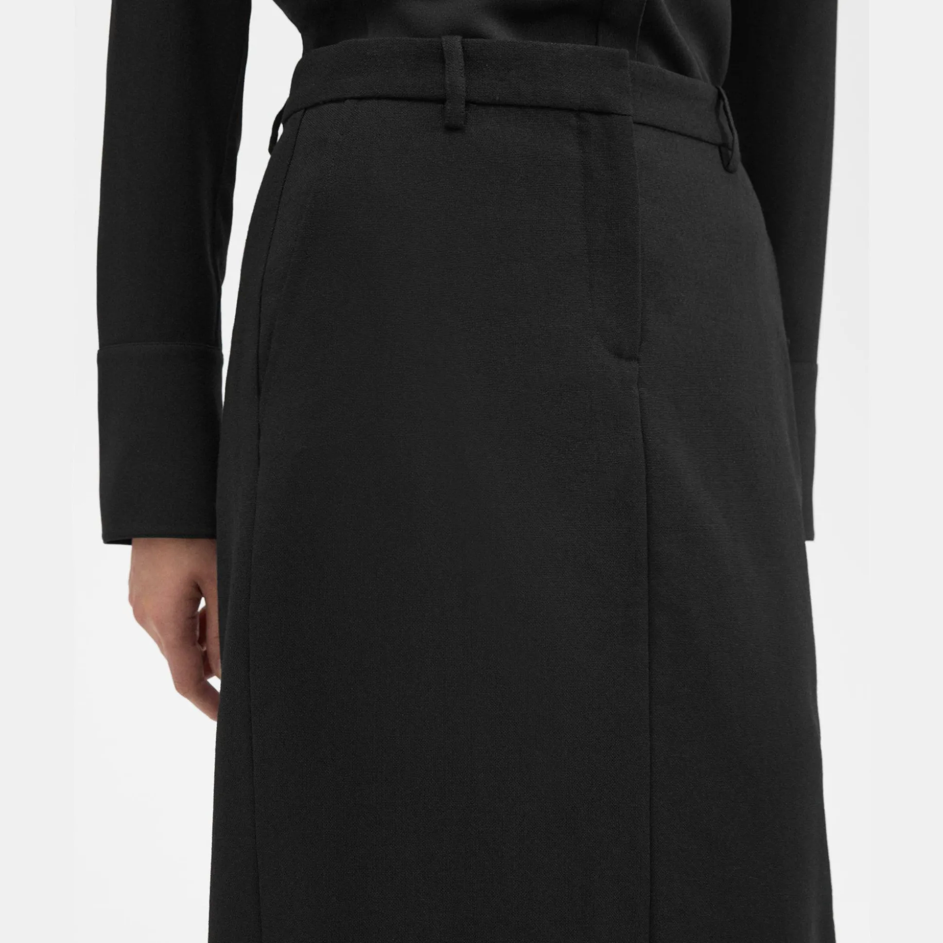 Theory Maxi Trouser Skirt In Wool Canvas-Women Skirts