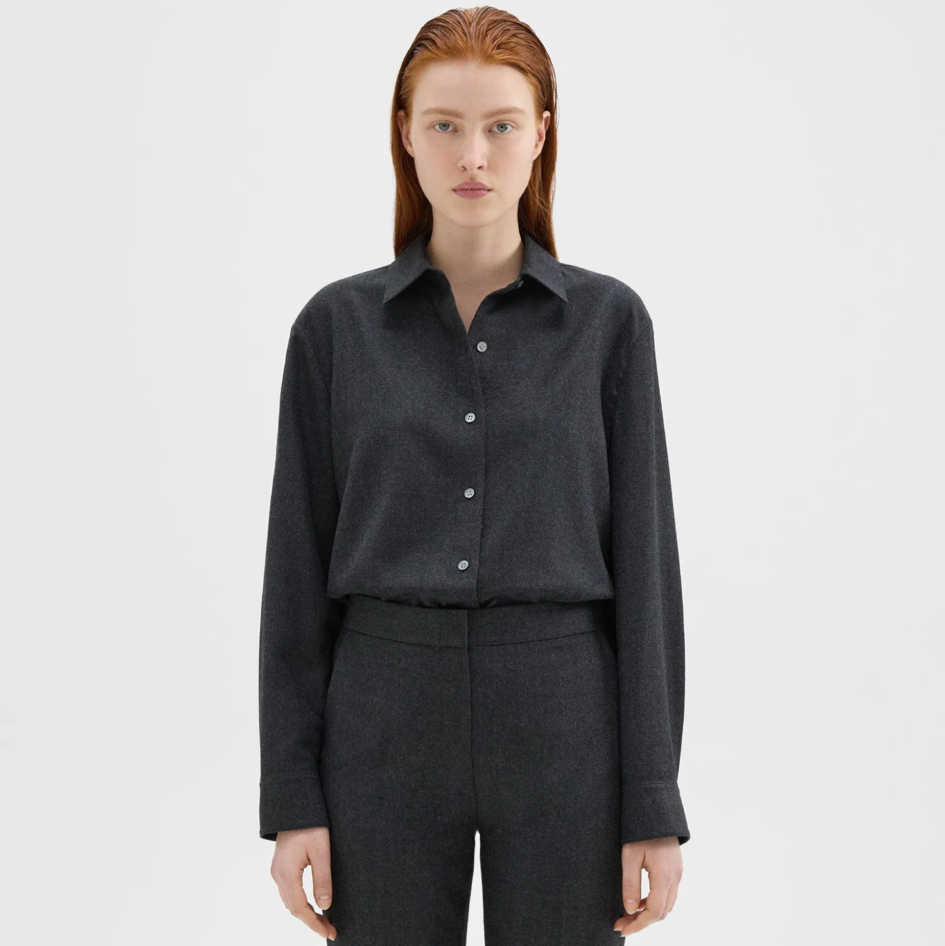 Theory Menswear Shirt In Sleek Flannel-Women Tops