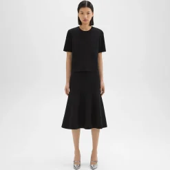 Theory Midi Trumpet Skirt In Crepe Knit-Women Skirts