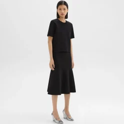 Theory Midi Trumpet Skirt In Crepe Knit-Women Skirts