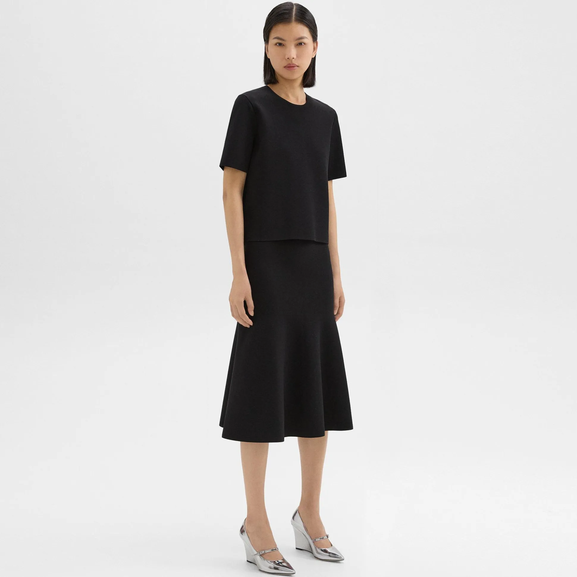 Theory Midi Trumpet Skirt In Crepe Knit-Women Skirts