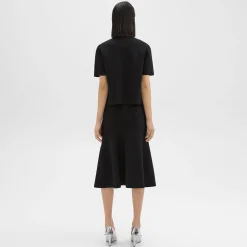 Theory Midi Trumpet Skirt In Crepe Knit-Women Skirts