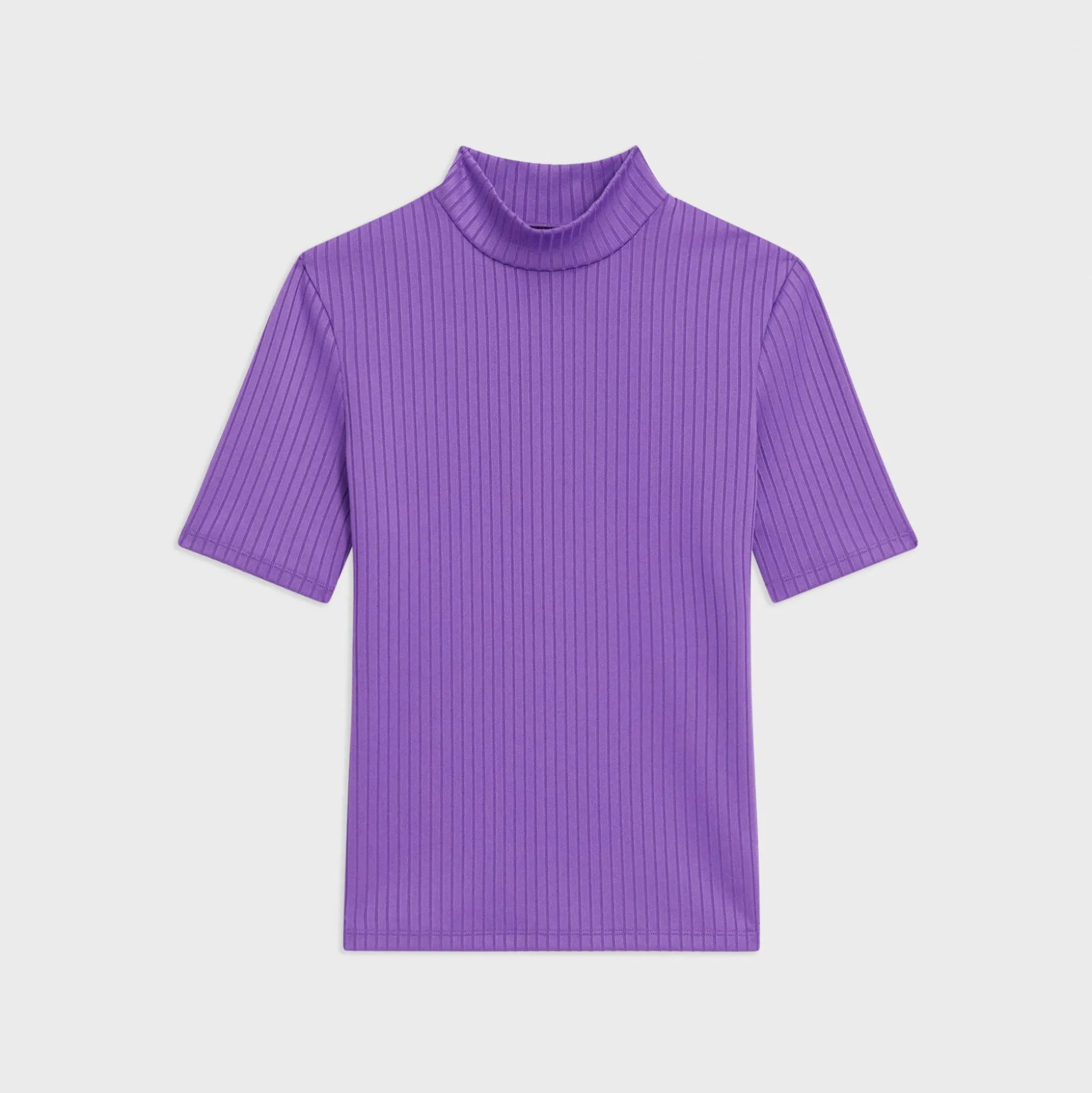Theory Mock Neck Short-Sleeve Top In Rib Knit-Women T-Shirts
