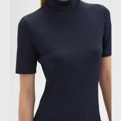 Theory Mock Neck Short-Sleeve Top In Rib Knit-Women T-Shirts