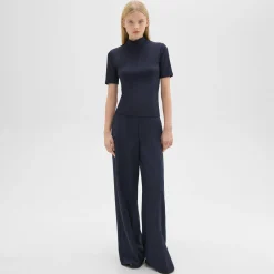 Theory Mock Neck Short-Sleeve Top In Rib Knit-Women T-Shirts
