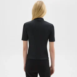 Theory Mock Neck Short-Sleeve Top In Rib Knit-Women T-Shirts