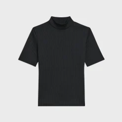 Theory Mock Neck Short-Sleeve Top In Rib Knit-Women T-Shirts
