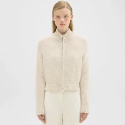 Theory Mock Neck Zip-Up Cardigan In Donegal Wool-Cashmere-Women Sweaters + Cardigans