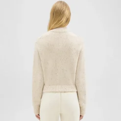 Theory Mock Neck Zip-Up Cardigan In Donegal Wool-Cashmere-Women Sweaters + Cardigans