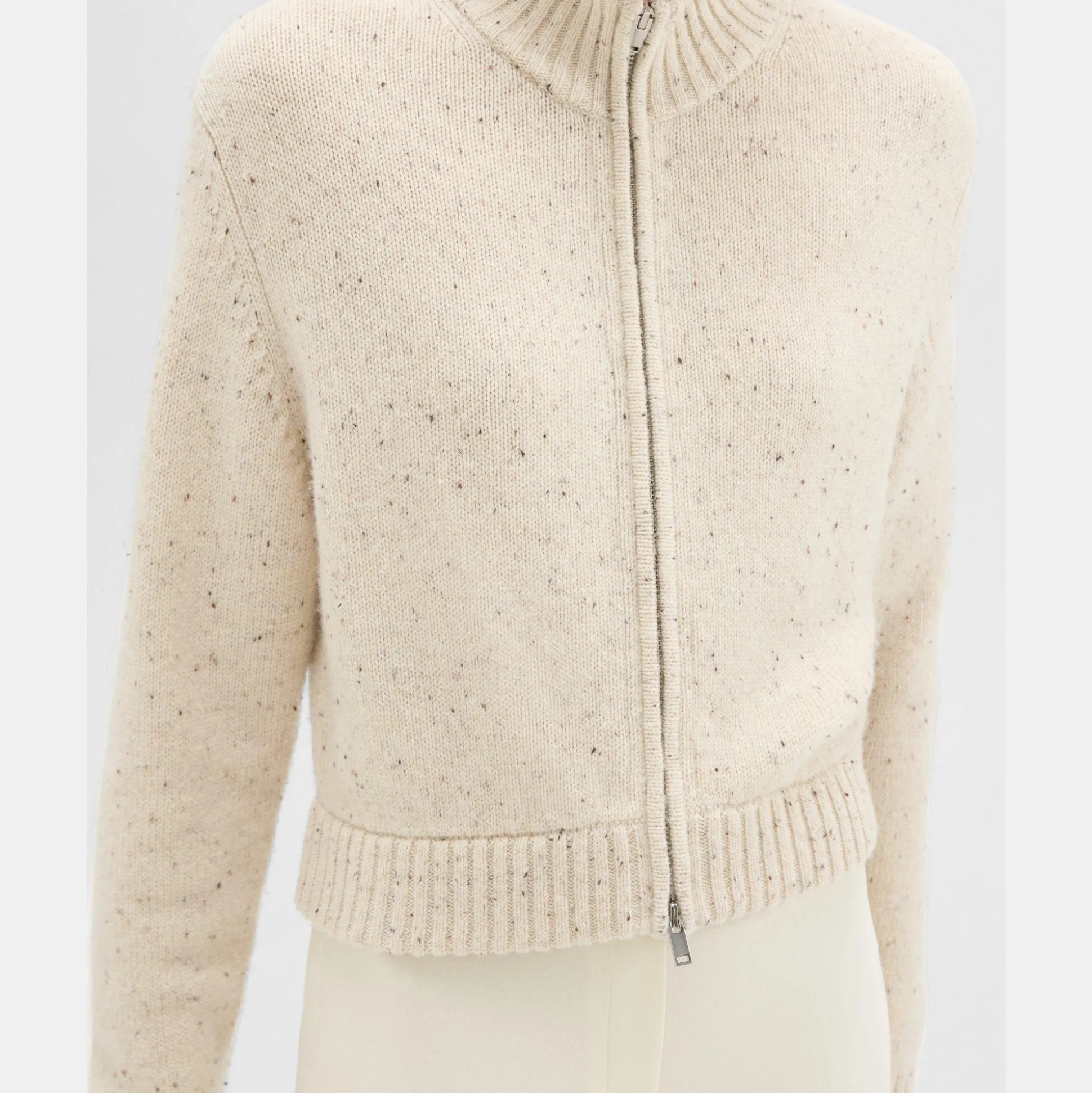 Theory Mock Neck Zip-Up Cardigan In Donegal Wool-Cashmere-Women Sweaters + Cardigans