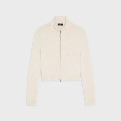 Theory Mock Neck Zip-Up Cardigan In Donegal Wool-Cashmere-Women Sweaters + Cardigans