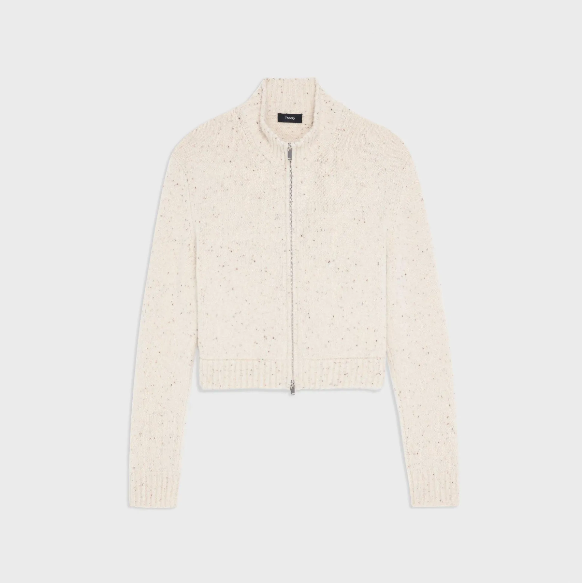 Theory Mock Neck Zip-Up Cardigan In Donegal Wool-Cashmere-Women Sweaters + Cardigans
