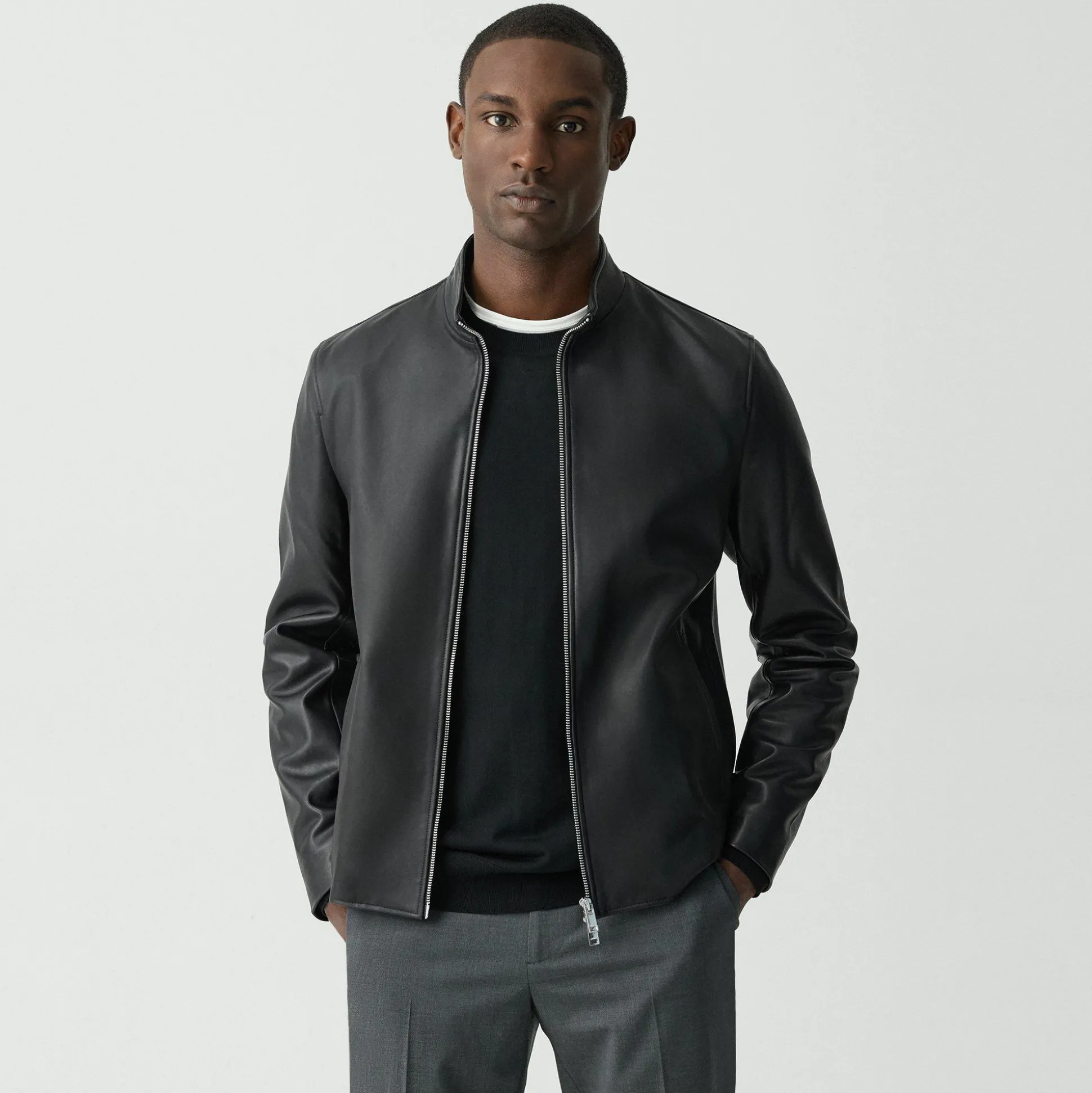 Theory Morvek Zip Jacket In Leather-Men Outerwear|Blazers + Jackets