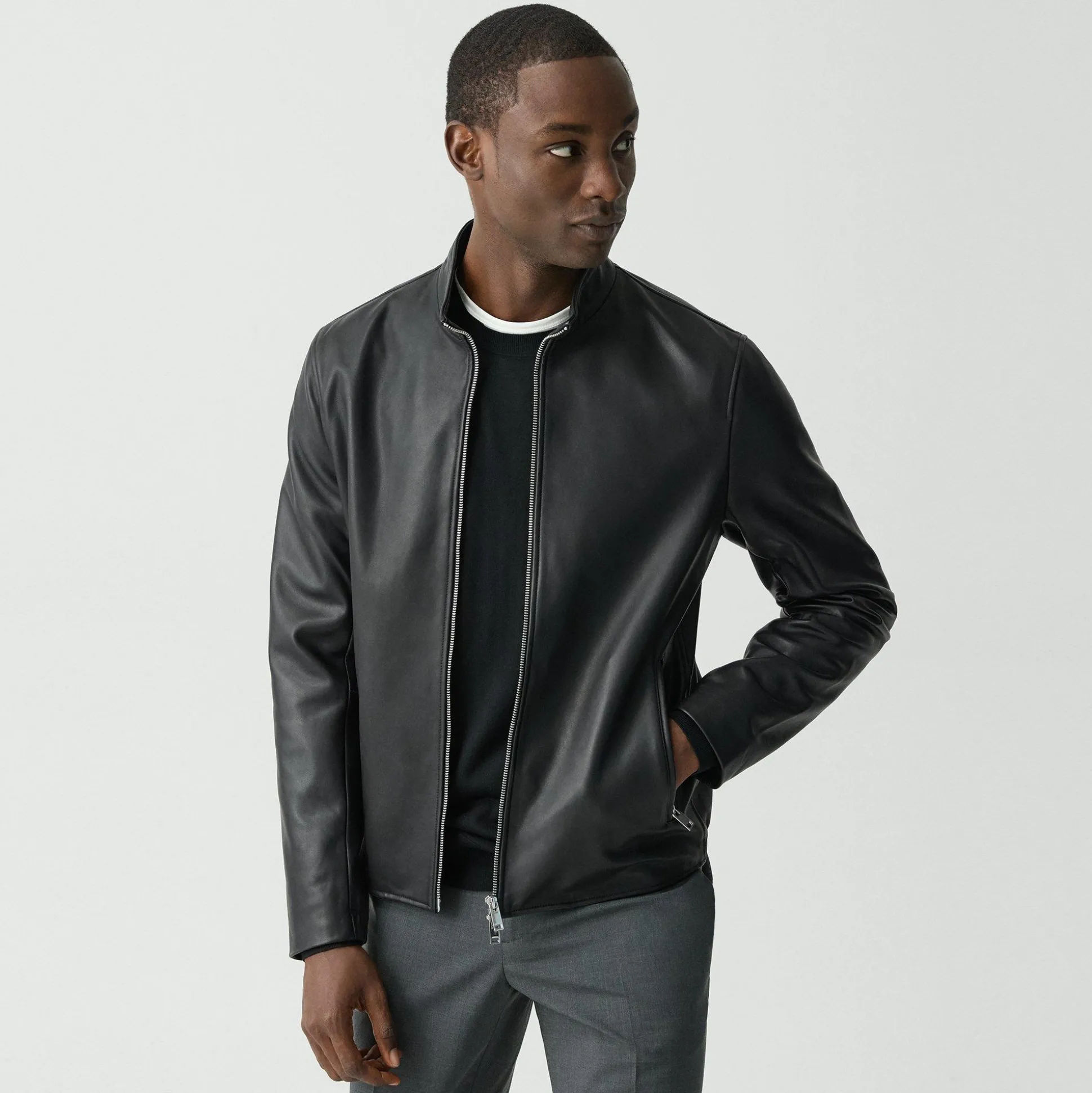 Theory Morvek Zip Jacket In Leather-Men Outerwear|Blazers + Jackets