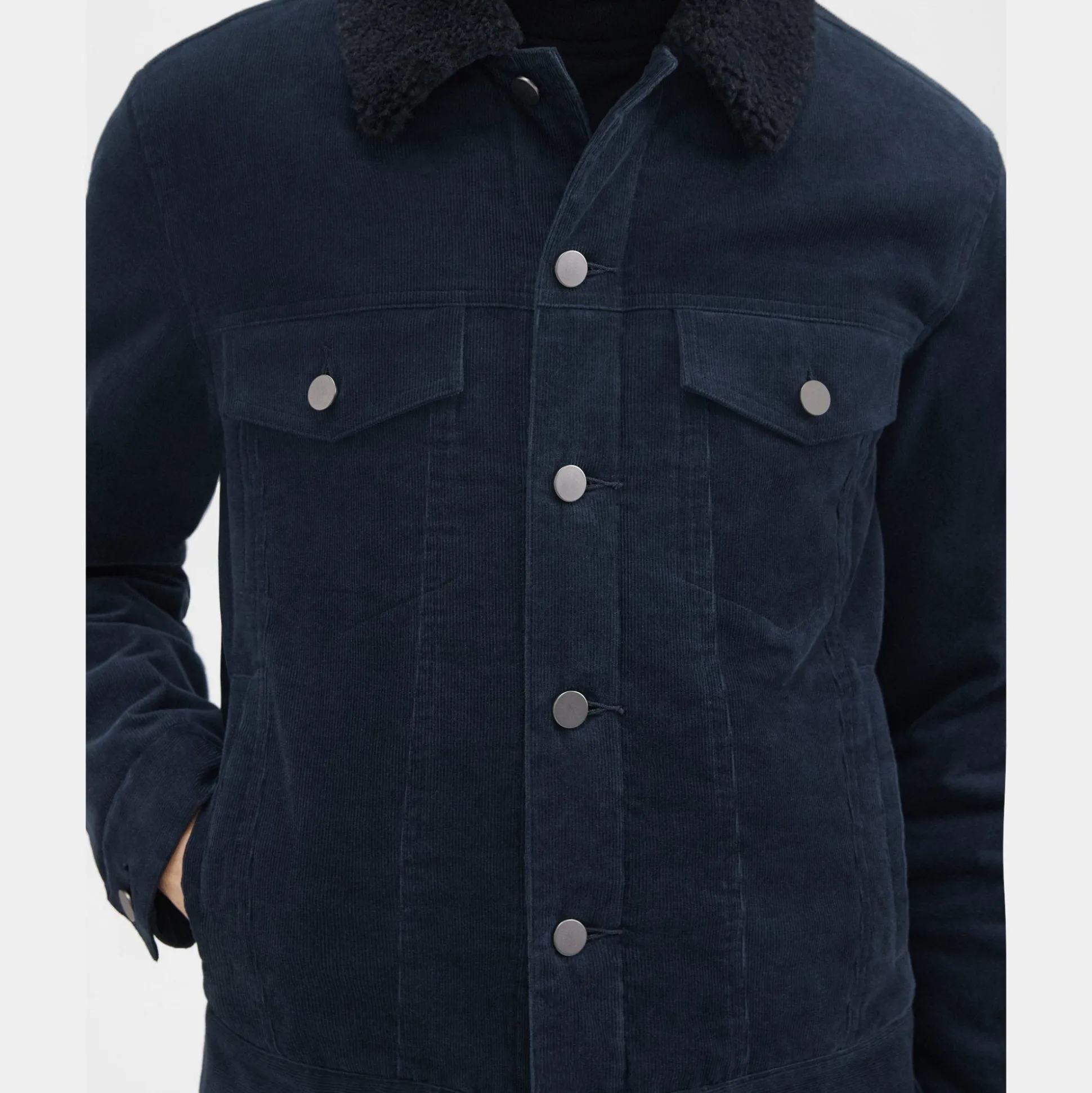 Theory Neil Trucker Jacket In Stretch Corduroy-Men Outerwear|Blazers + Jackets