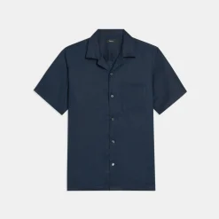 Theory Noll Short-Sleeve Shirt In Relaxed Linen-Men Shirts
