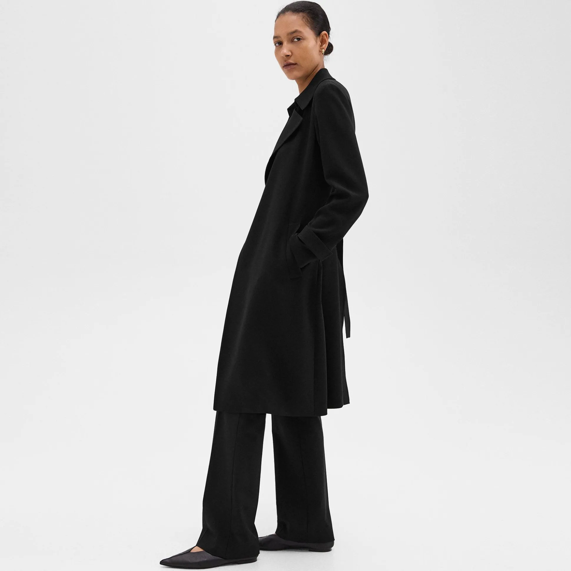 Theory Oaklane Trench Coat In Admiral Crepe-Women Outerwear