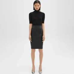 Theory Pencil Skirt In Leather-Women Skirts