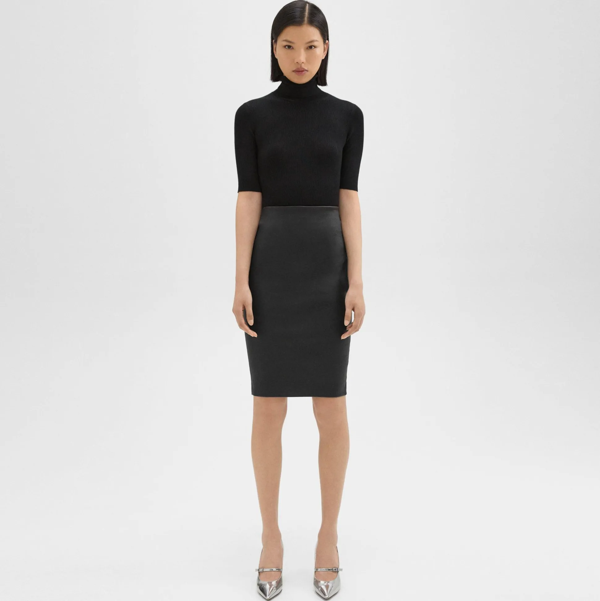 Theory Pencil Skirt In Leather-Women Skirts