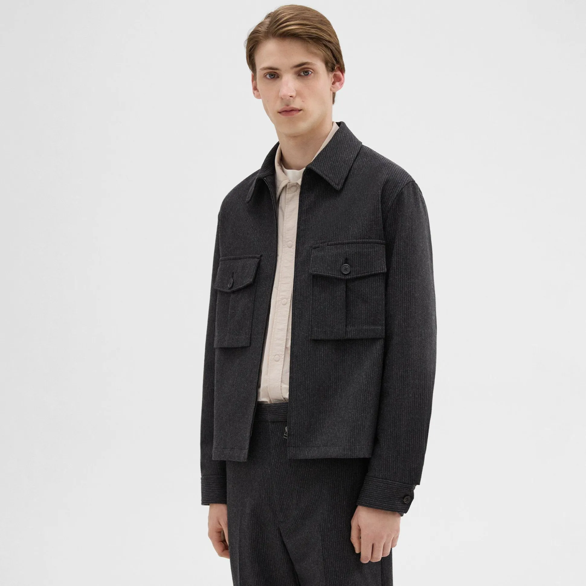 Theory Pinstripe Flannel Shirt Jacket-Men Outerwear