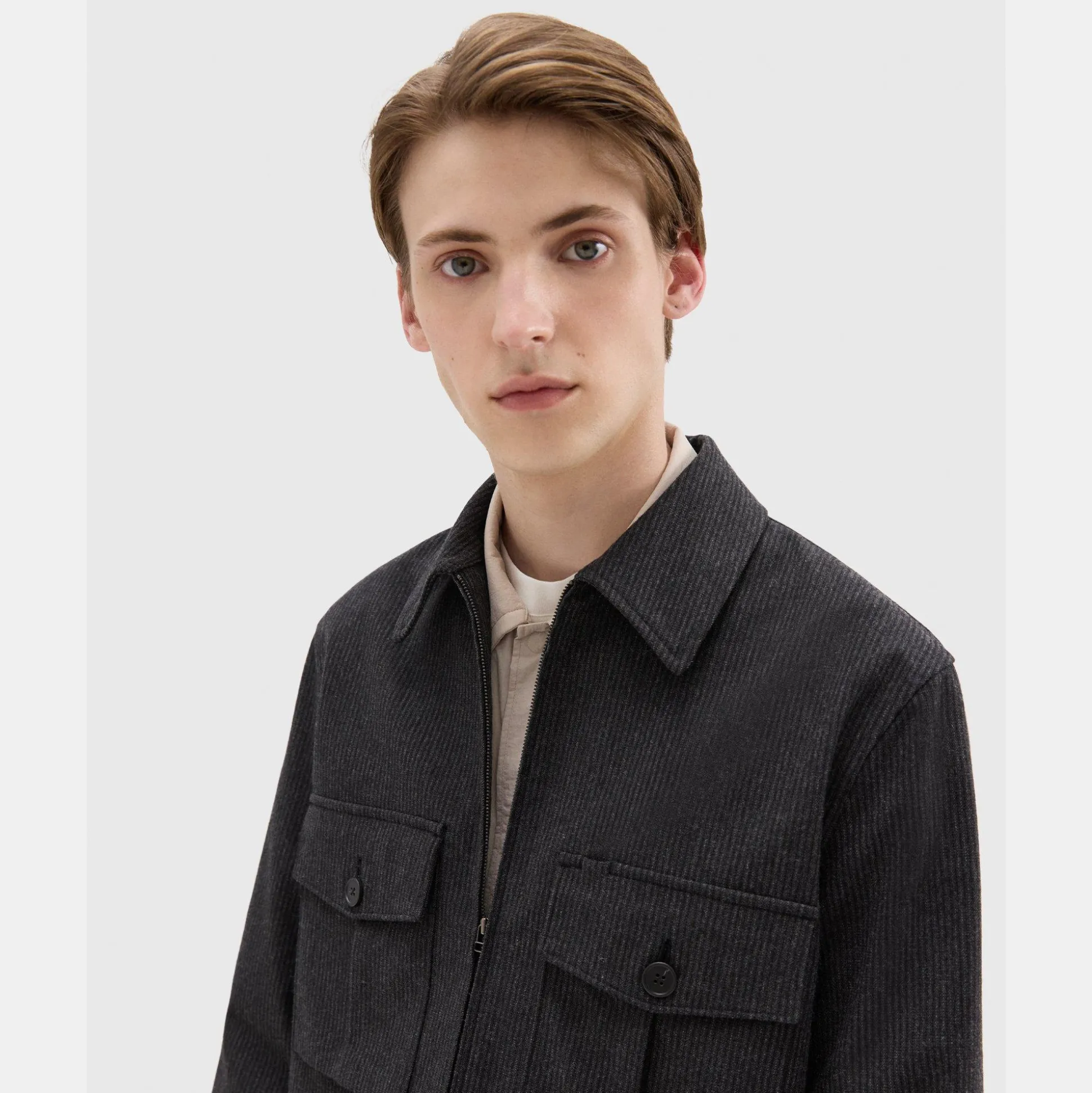 Theory Pinstripe Flannel Shirt Jacket-Men Outerwear