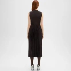 Theory Pleated Combo Dress In Textured Satin-Women Dresses
